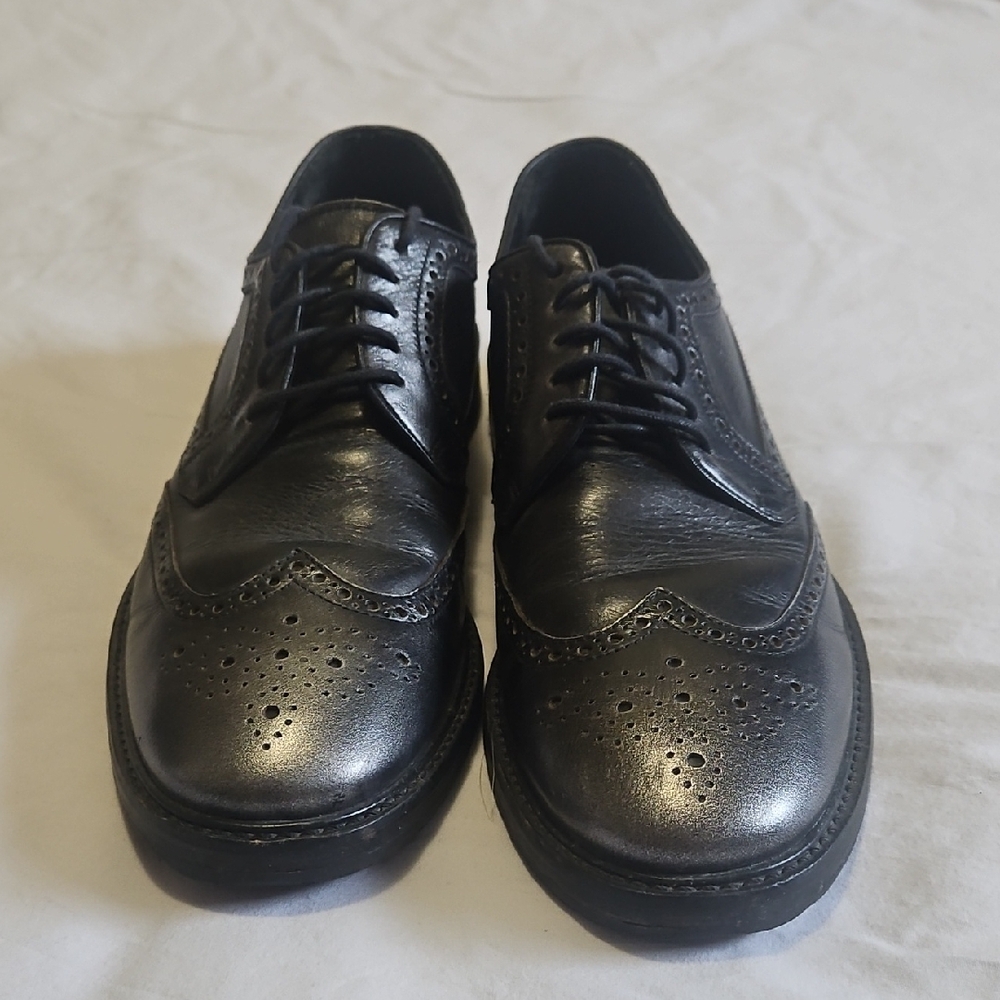 Black Leather Oxford Shoes with Broguing by John Varvatos.